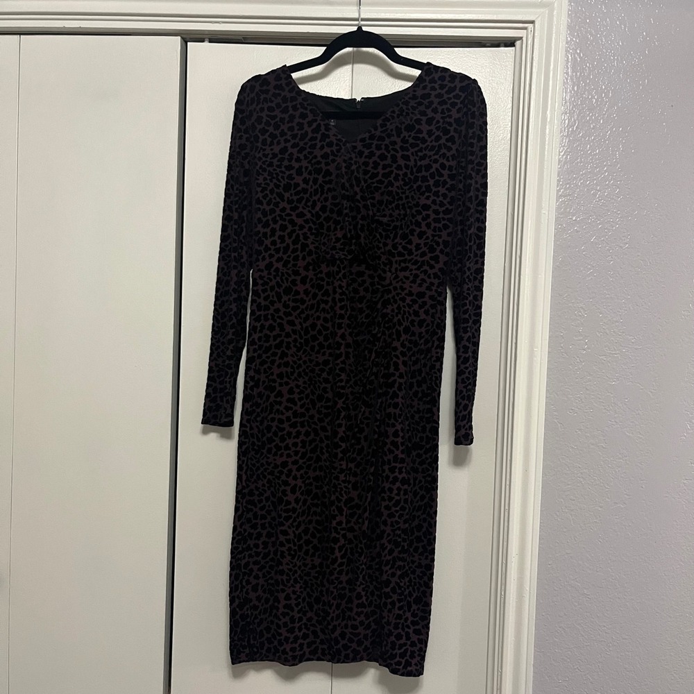 Talbots Women's Velvet Leopard Print Long Sleeve Dress, Size M‎